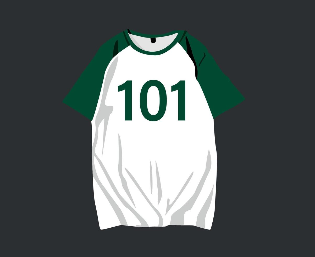 Squid game shirt Number 101 Jang Deok-su character Player Design Clothes Green Heo Sung-tae South Korea Film Vector illustration graphic