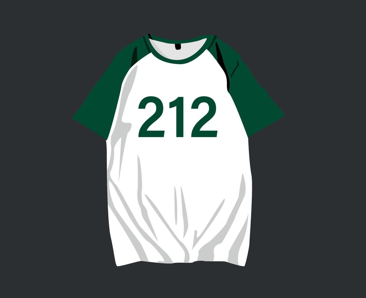 calamar juego camiseta número 212 han mi-nyeo personaje jugador diseño ropa verde ju-ryoung kim corea del sur película vector ilustración gráfico