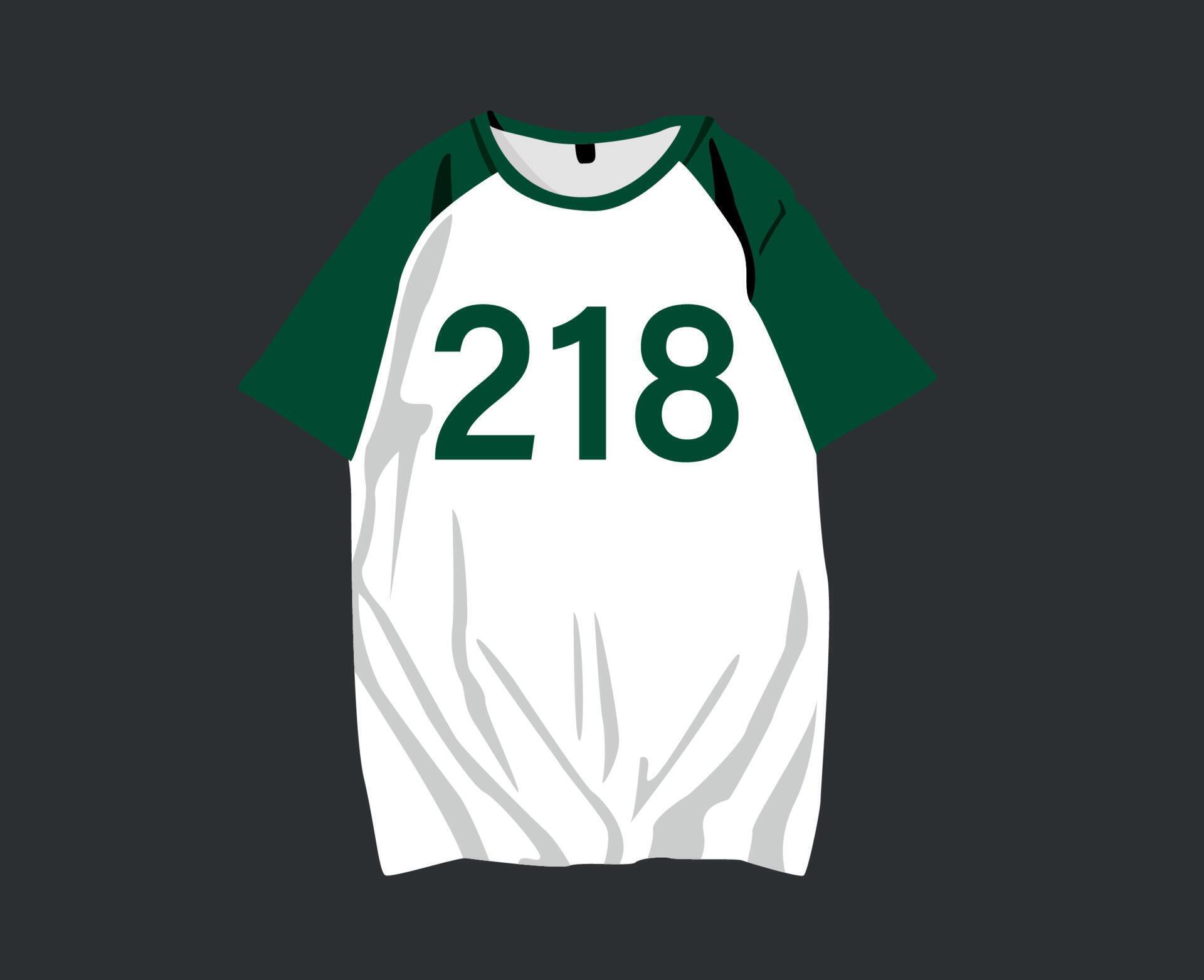 Squid game Shirt Number 218 character Player Design Clothes Green South Korea Film Vector