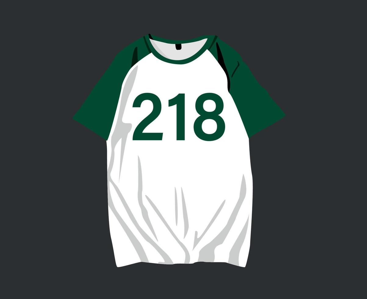 calamar juego camisa número 218 personaje jugador diseño ropa verde corea del sur película vector ilustración gráfico