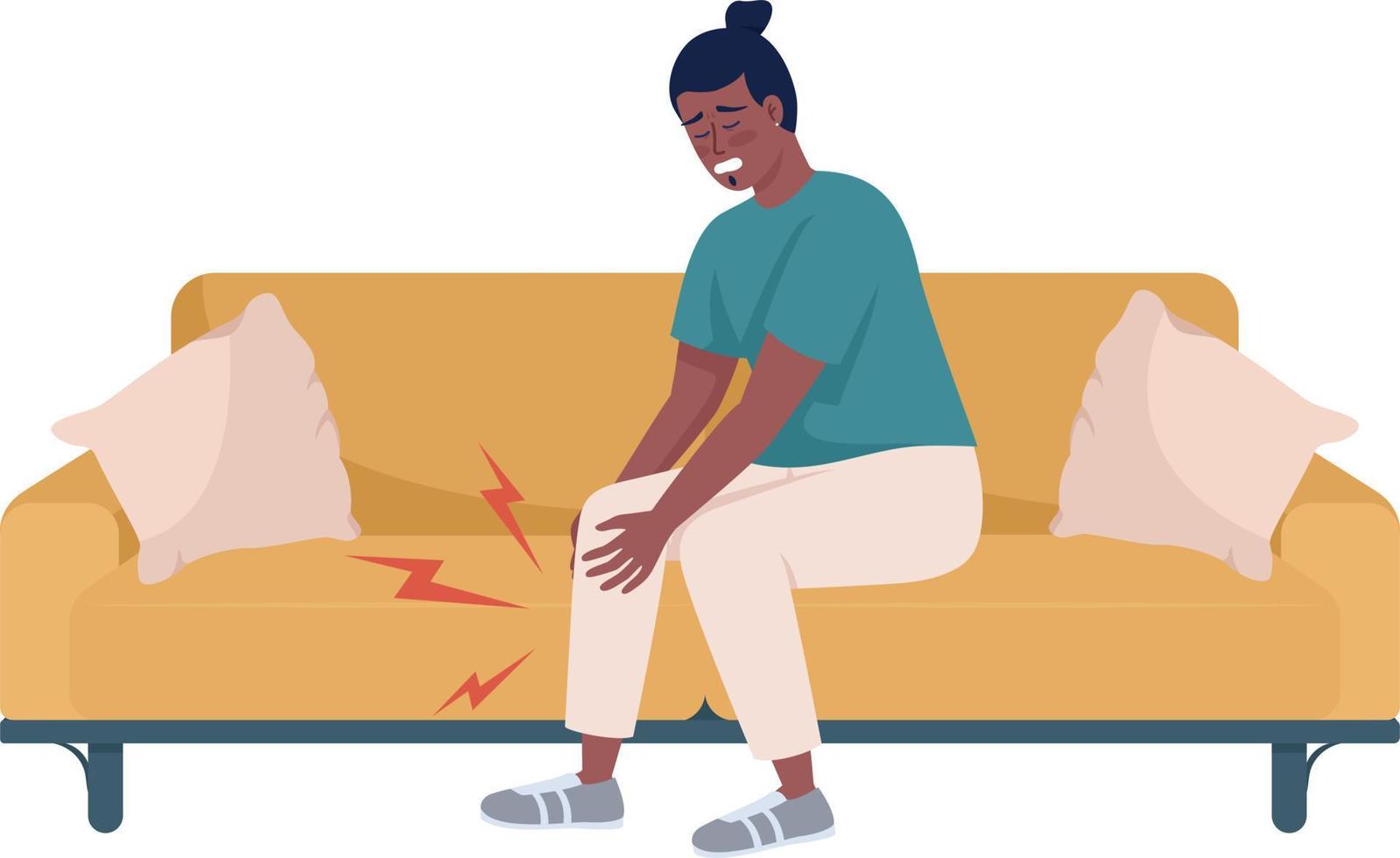 Man suffers from leg muscles pain semi flat color vector character. Editable figure. Full body person on white. Simple cartoon style illustration for web graphic design and animation