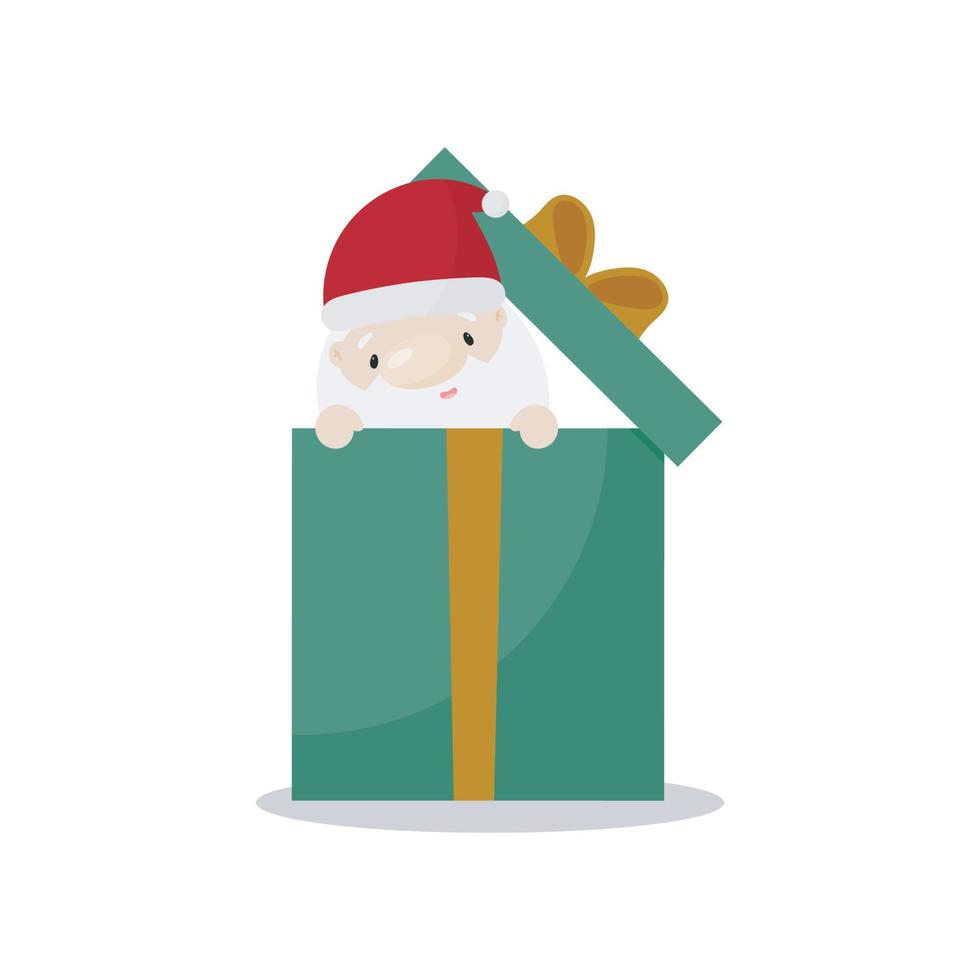 Santa Claus and gift box. Vector illustration in cartoon style. White background.