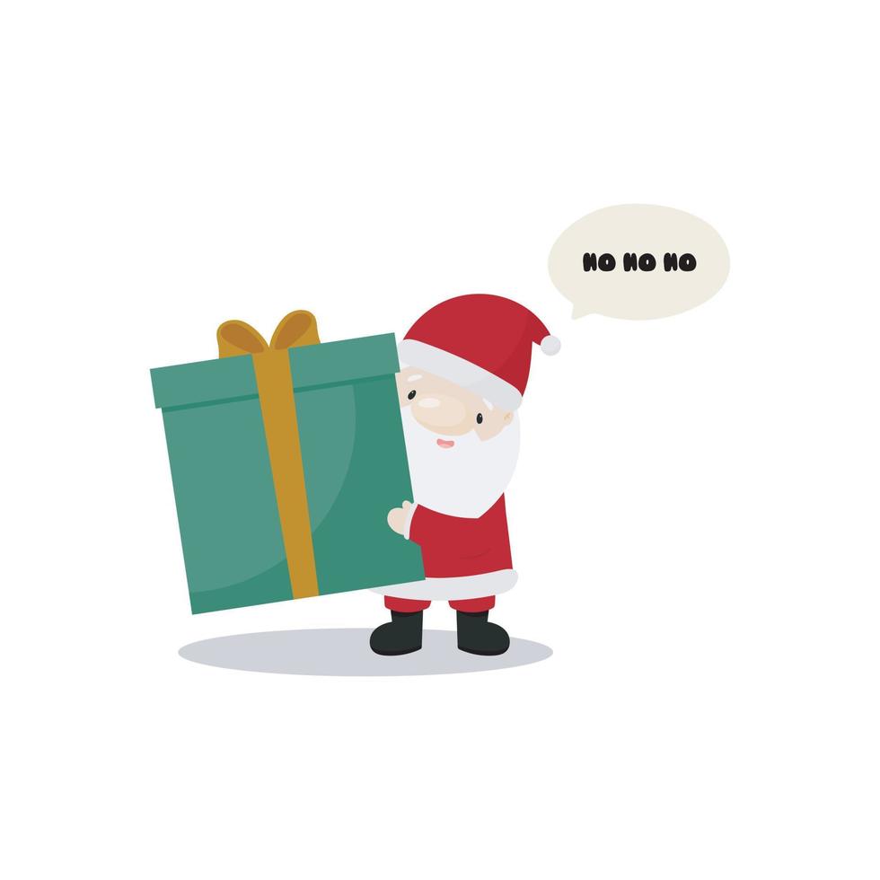 Santa Claus and gift box. Vector illustration in cartoon style. White background.