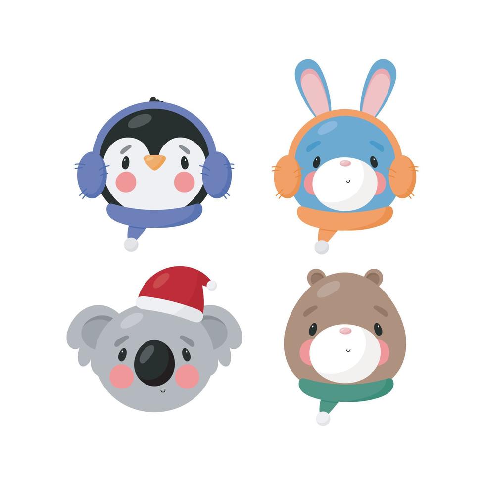 Set with winter animals. Vector illustration in cartoon style. White background.