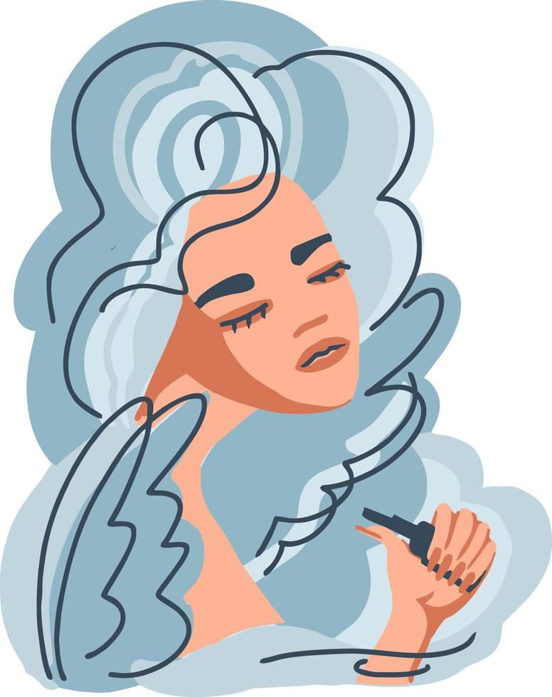 mujer vaper fuma un cigarrillo electrónico. vector