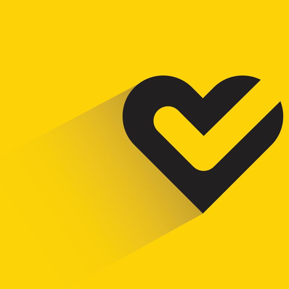 corazón con marca de verificación en la ilustración de vector de fondo amarillo