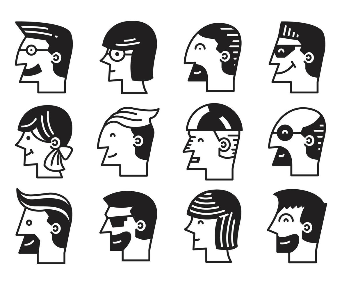 people face avatars side view illustration vector