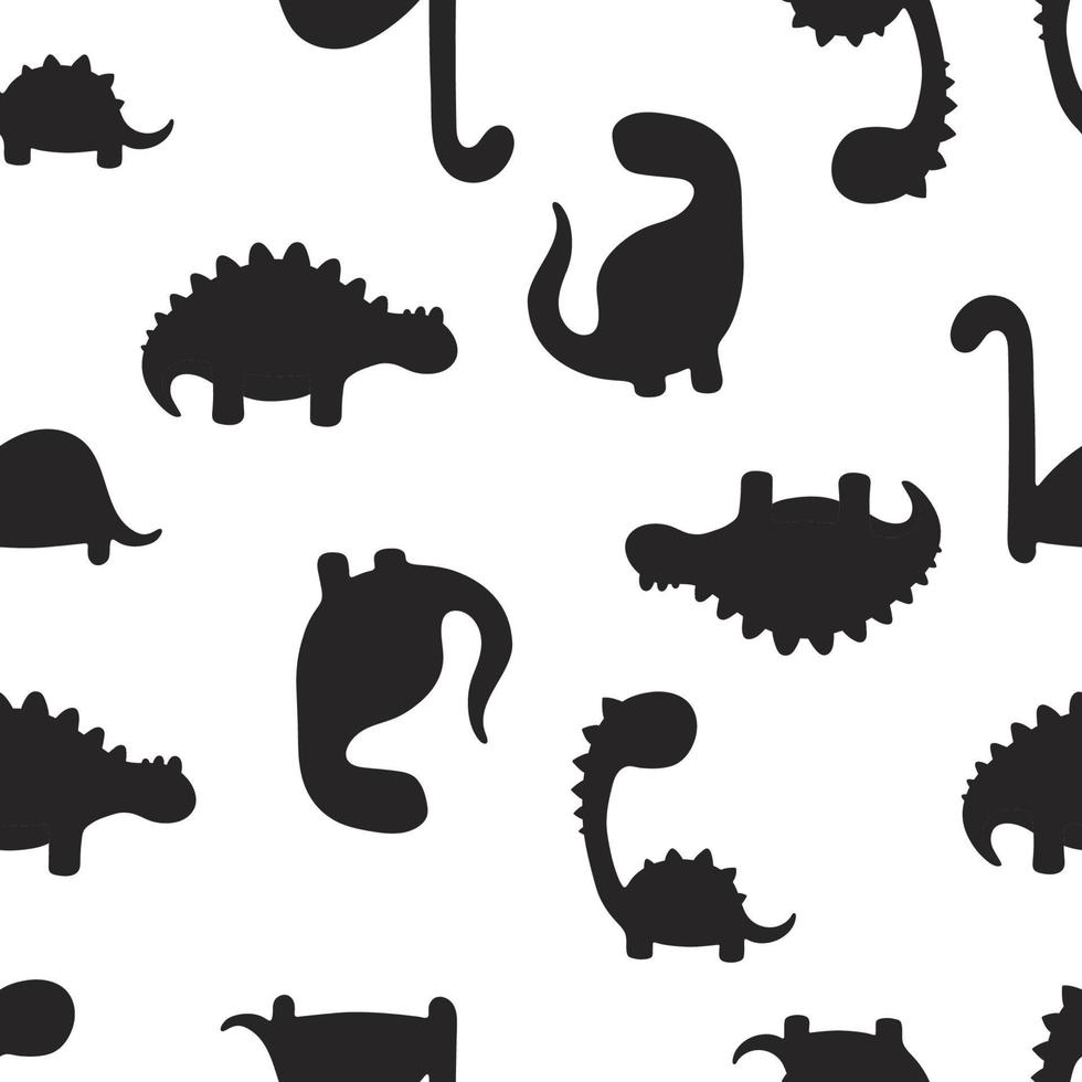 Cute dinosaur silhouette seamless repeat pattern vector