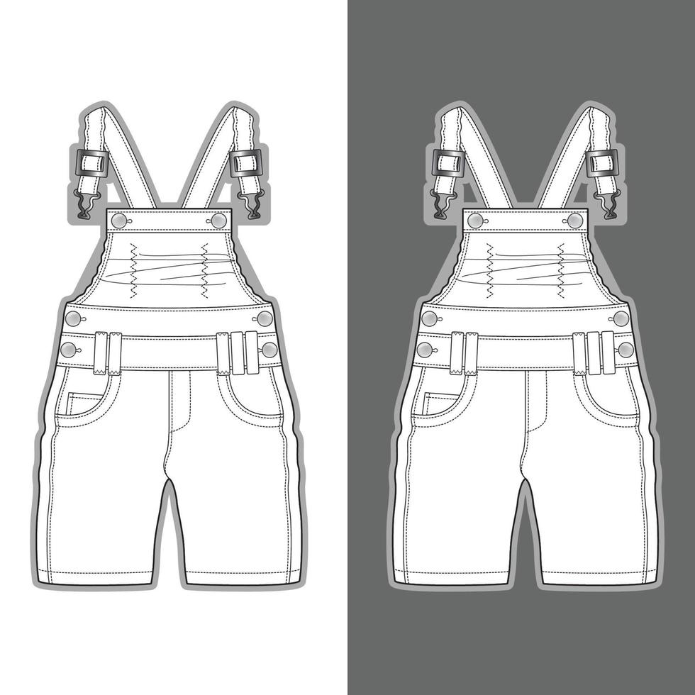 Kids overall jumpsuit garment sketch fashion template vector