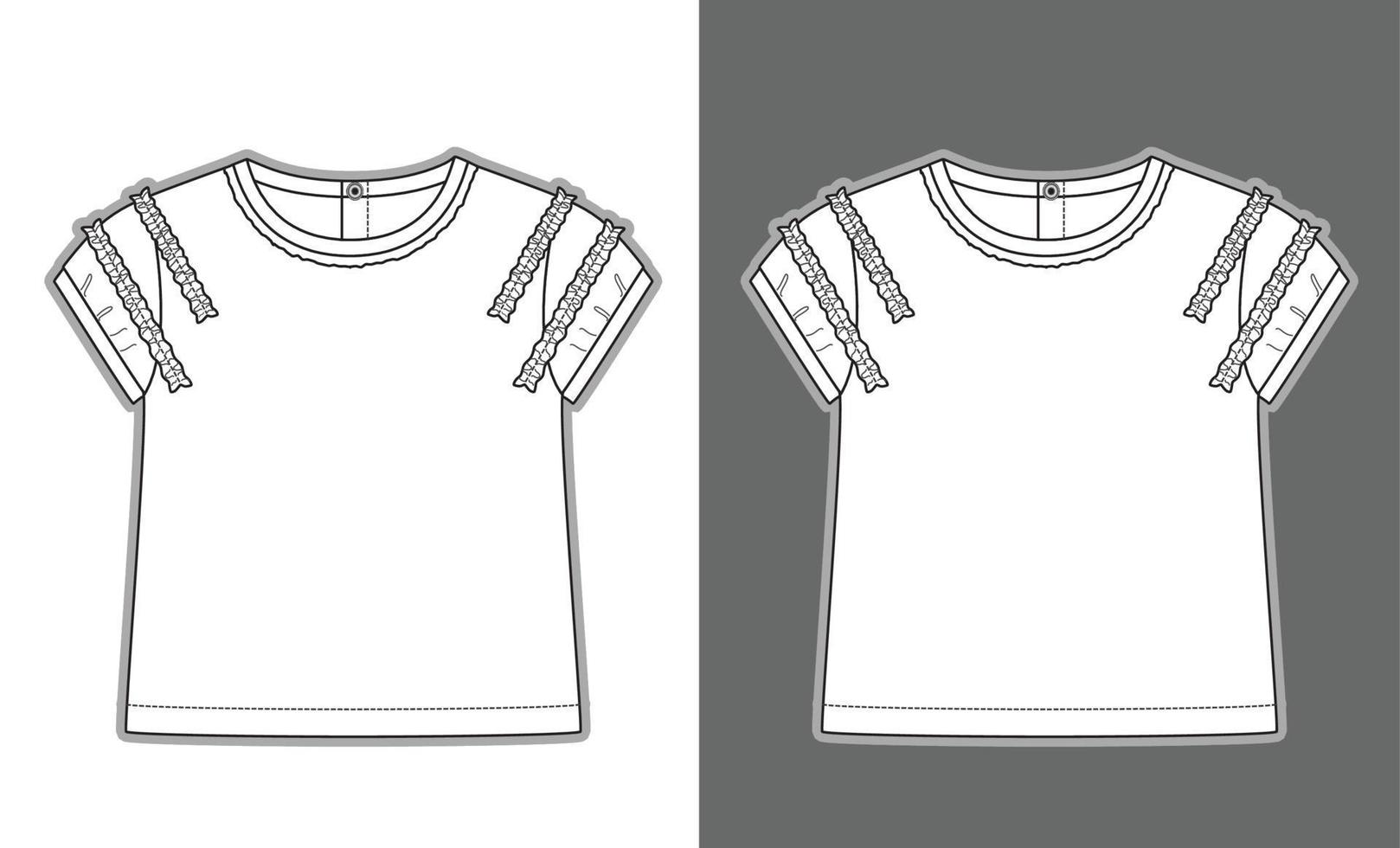 Kids tee shirt with ruffle details garment sketch fashion template vector