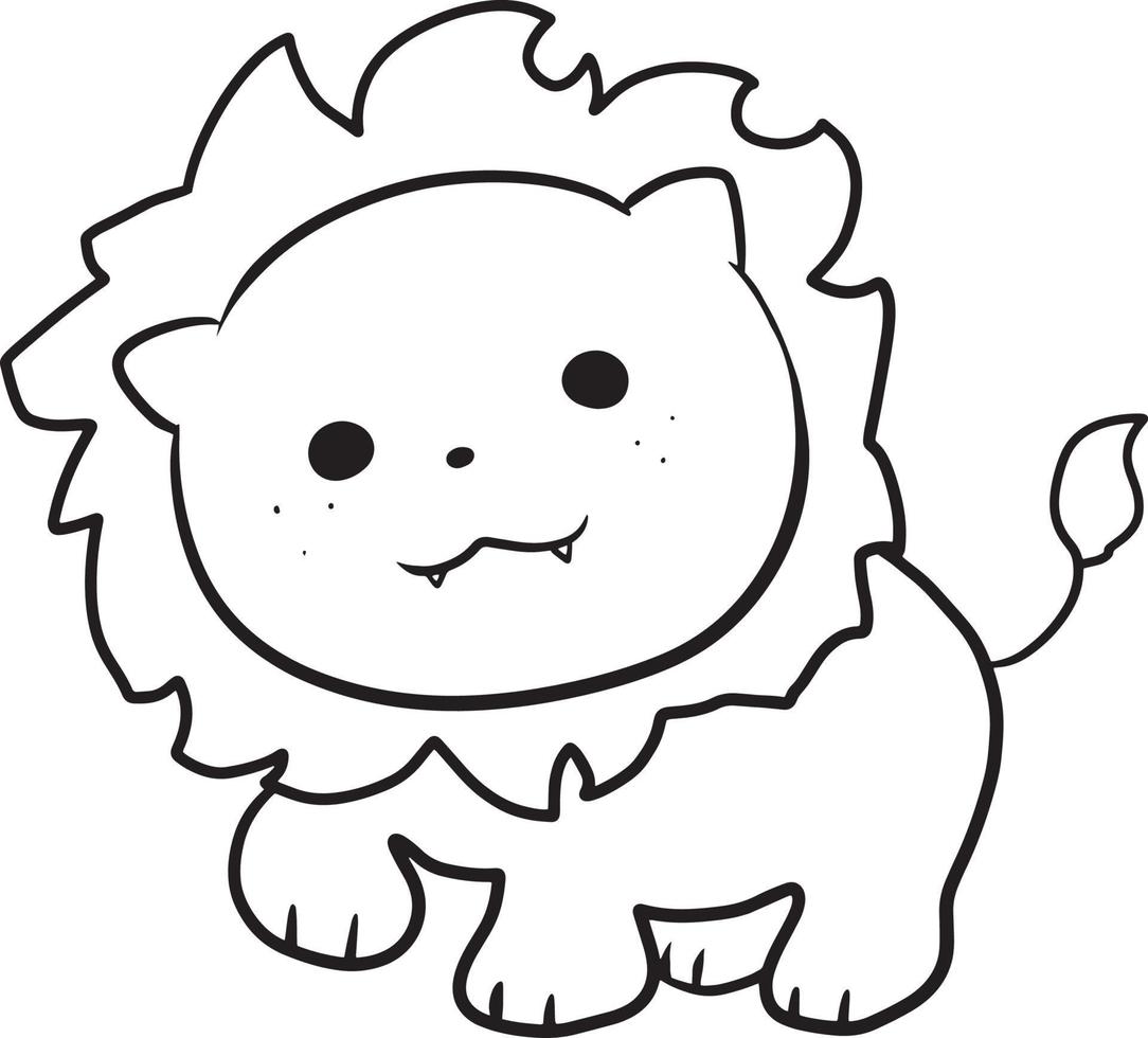 lion doodle cartoon kawaii anime cute coloring page vector