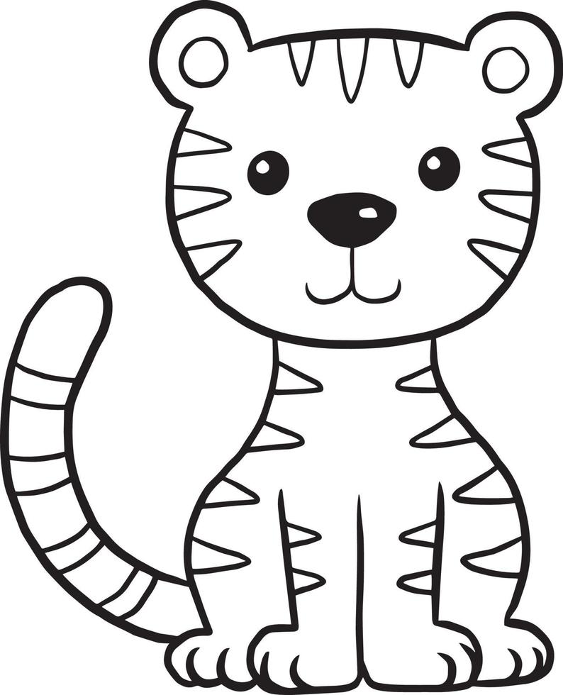 tiger doodle cartoon kawaii anime cute coloring page vector