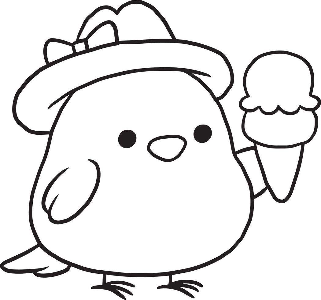 doodle cartoon chicken kawaii anime cute coloring page vector