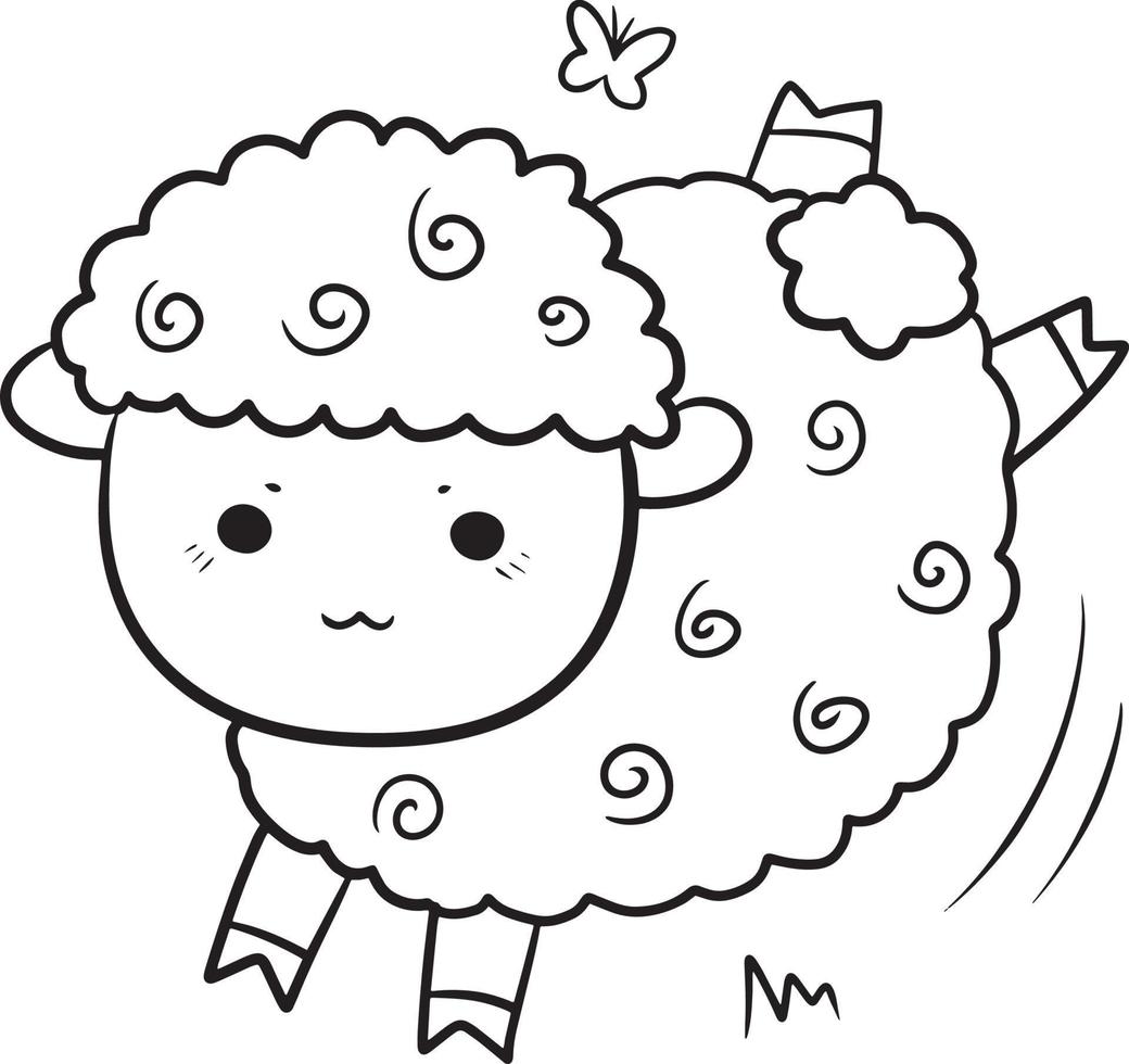 sheep doodle cartoon kawaii anime cute coloring page vector