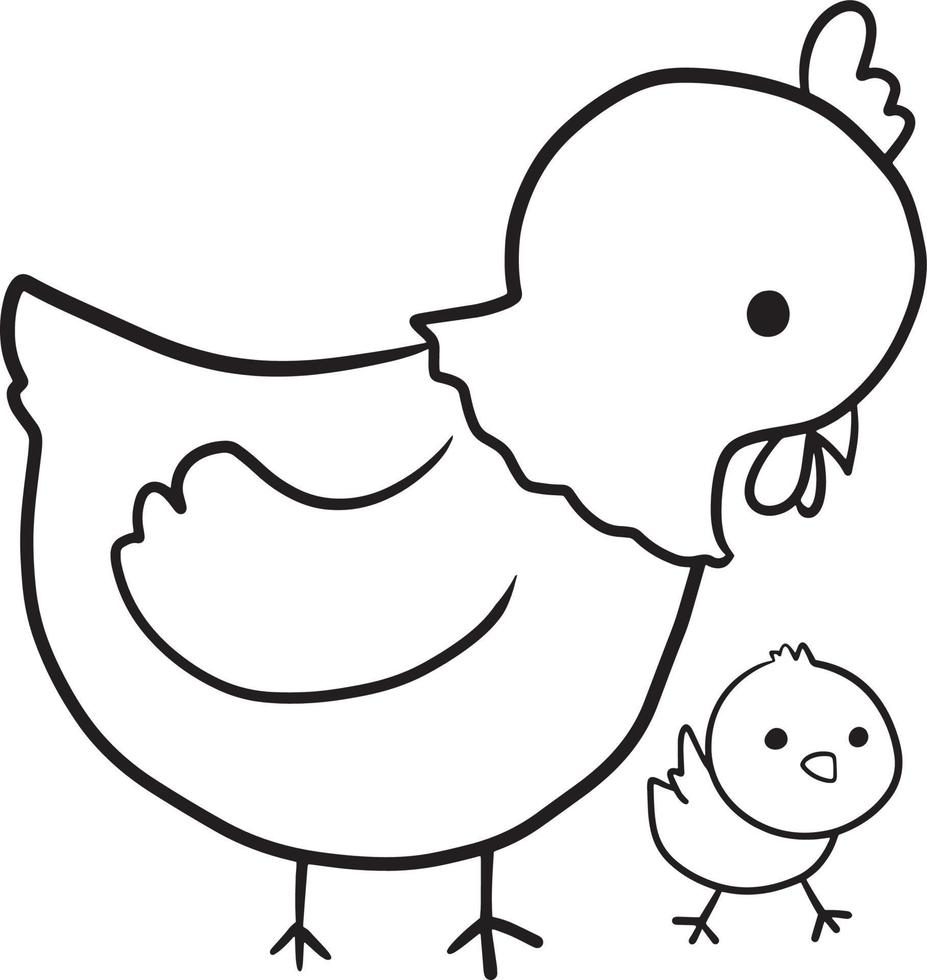 doodle cartoon chicken kawaii anime cute coloring page vector