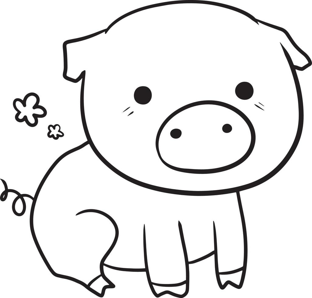 cerdo garabato dibujos animados kawaii anime lindo página para colorear vector