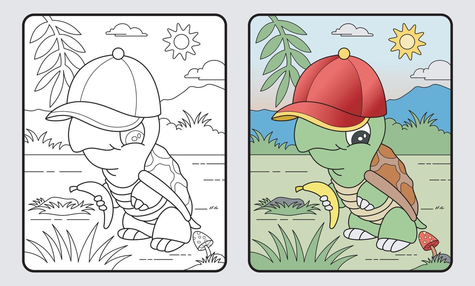 libro de colorear educativo de tortuga de dibujos animados para niños y escuela primaria, ilustración vectorial. vector