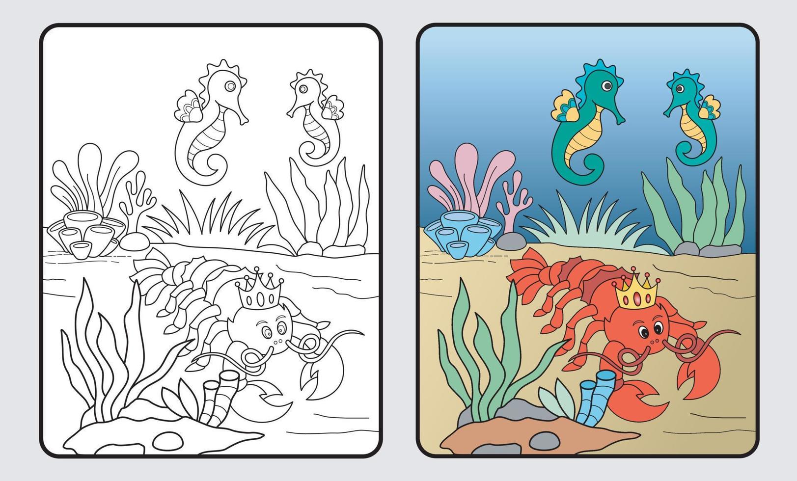 lobster king coloring book, education for children and elementary school, vector illustration.