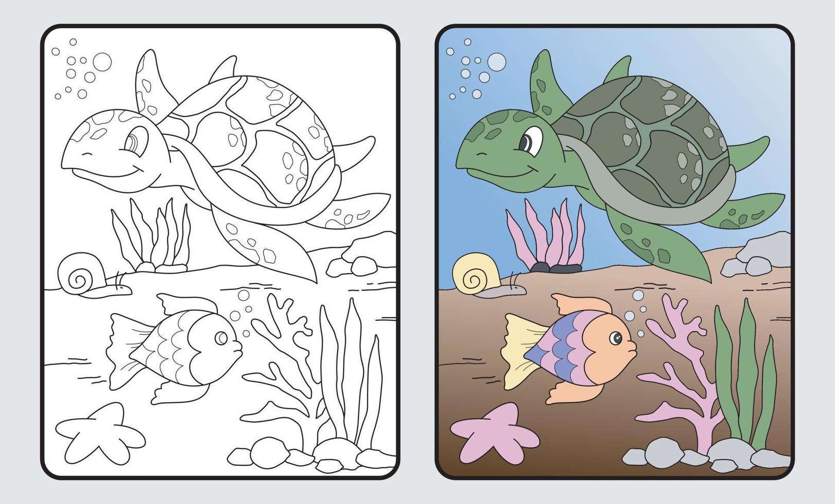 libro de colorear educativo de tortuga de dibujos animados para niños y escuela primaria, ilustración vectorial. vector