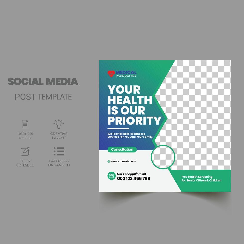 Healthcare Social media post template.promotion square web banner for hospital and clinic vector