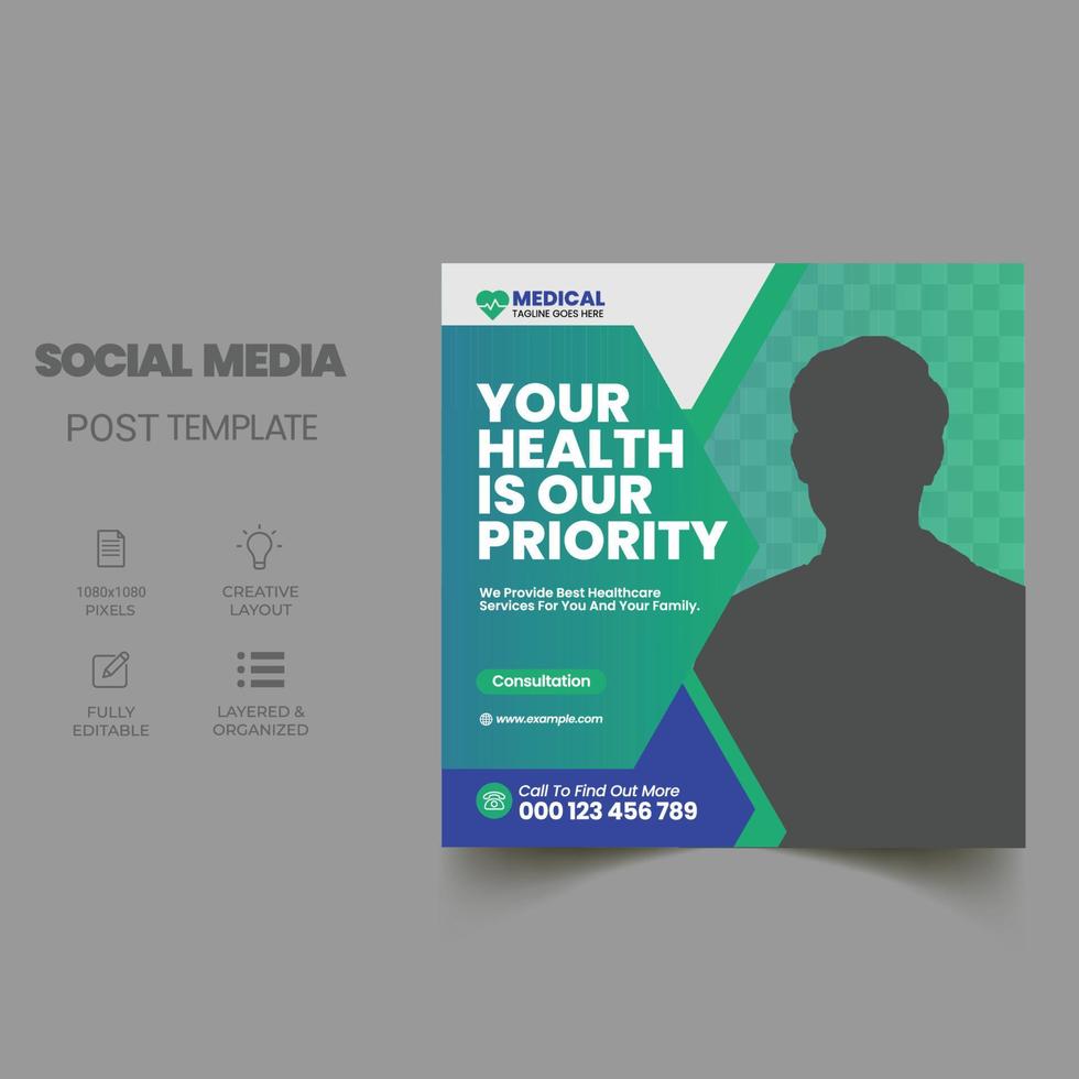 Healthcare Social media post template.promotion square web banner for hospital and clinic vector
