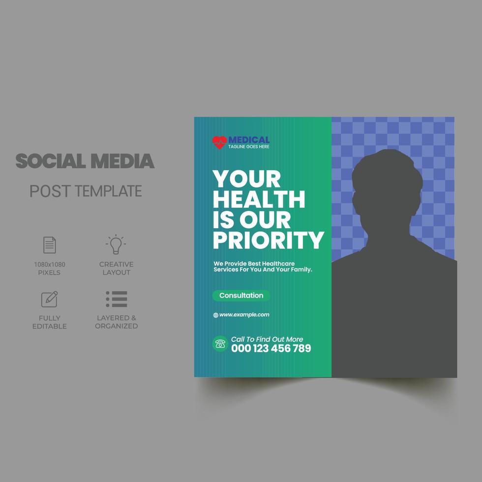 Healthcare Social media post template.promotion square web banner for hospital and clinic vector