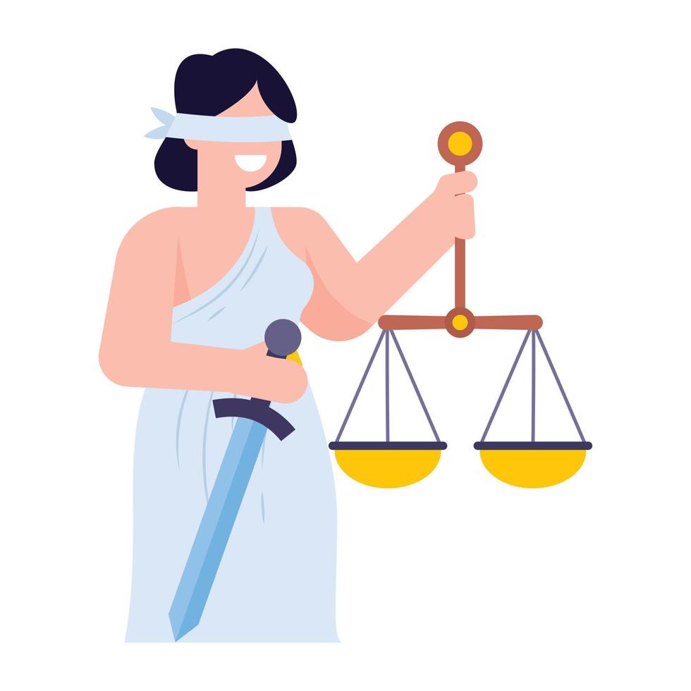 A blind goddess holding law scale, flat illustration vector