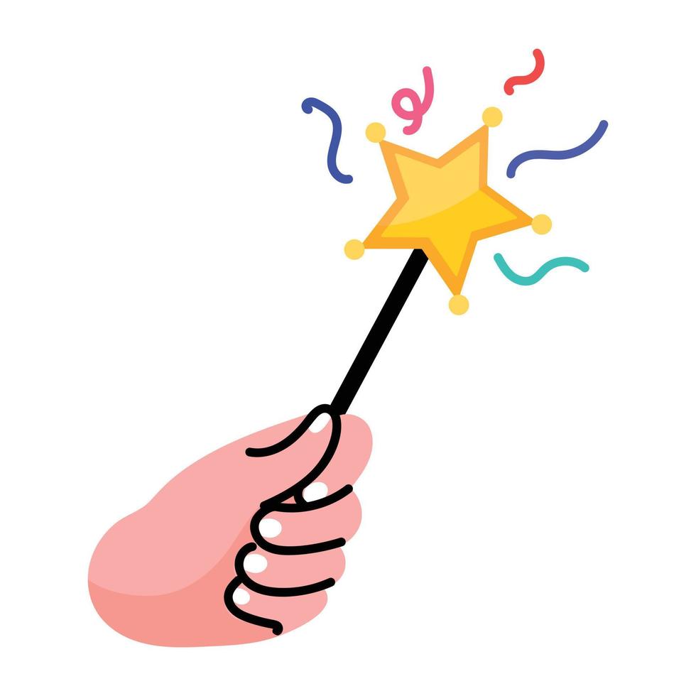 Creatively designed doodle sticker of magic wand vector