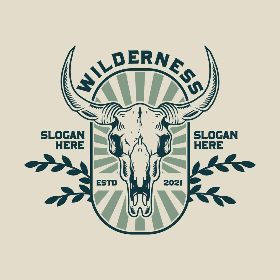 Wilderness buffalo skull logo vector