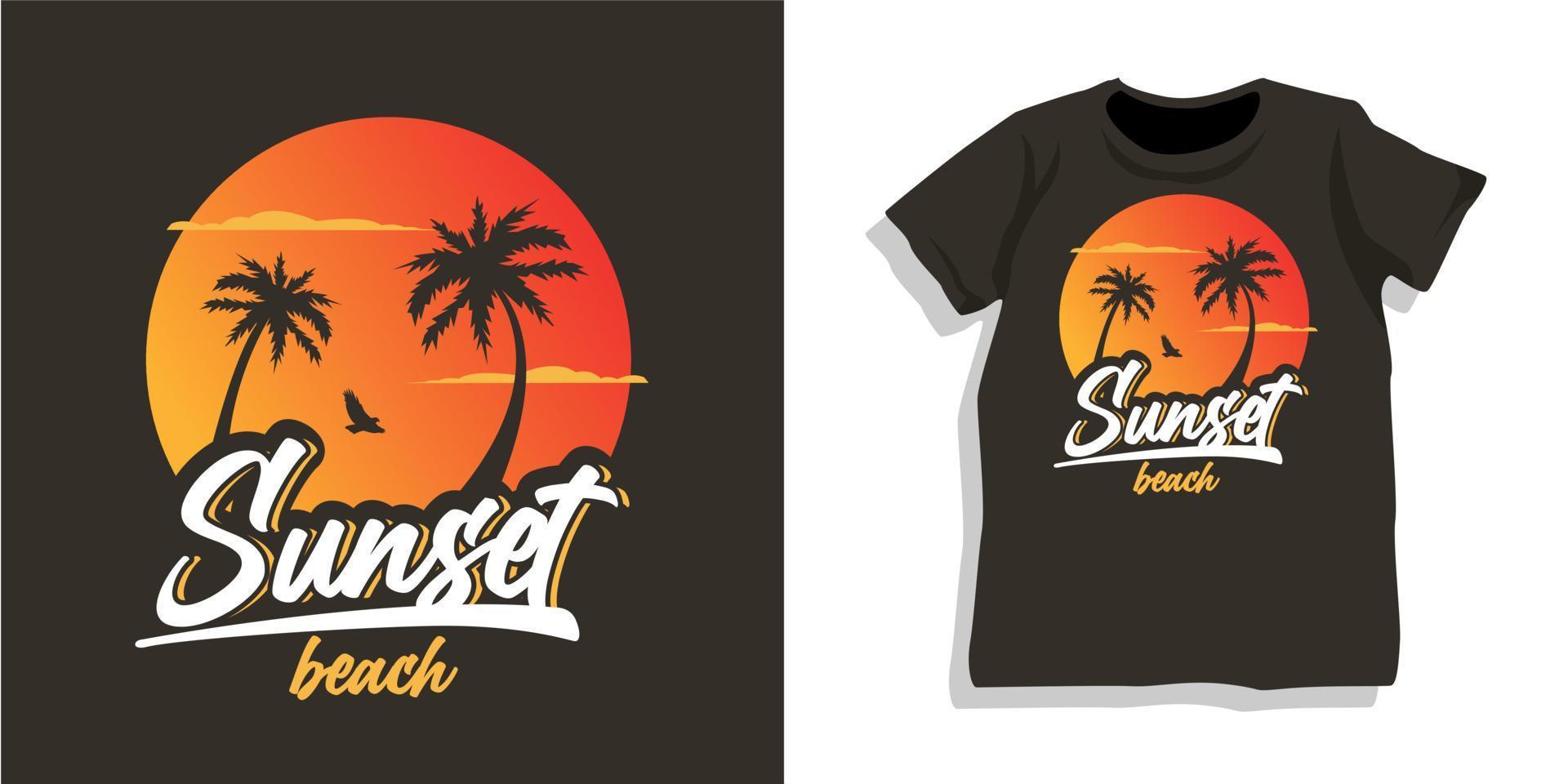 Sunset beach tshirt design vector