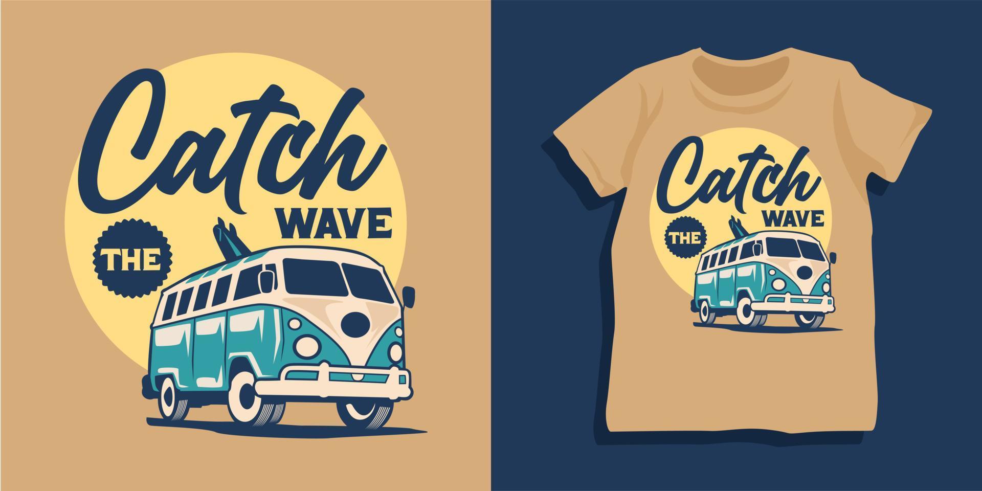 Surfing van illustration tshirt design vector