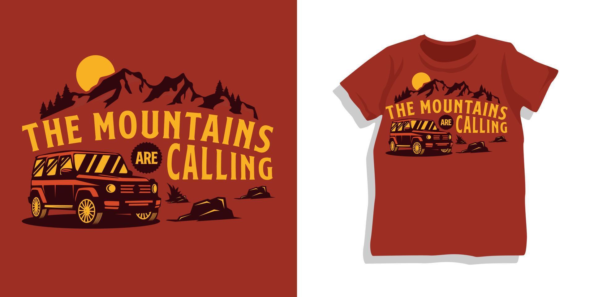 Offroad car and mountain tshirt design vector