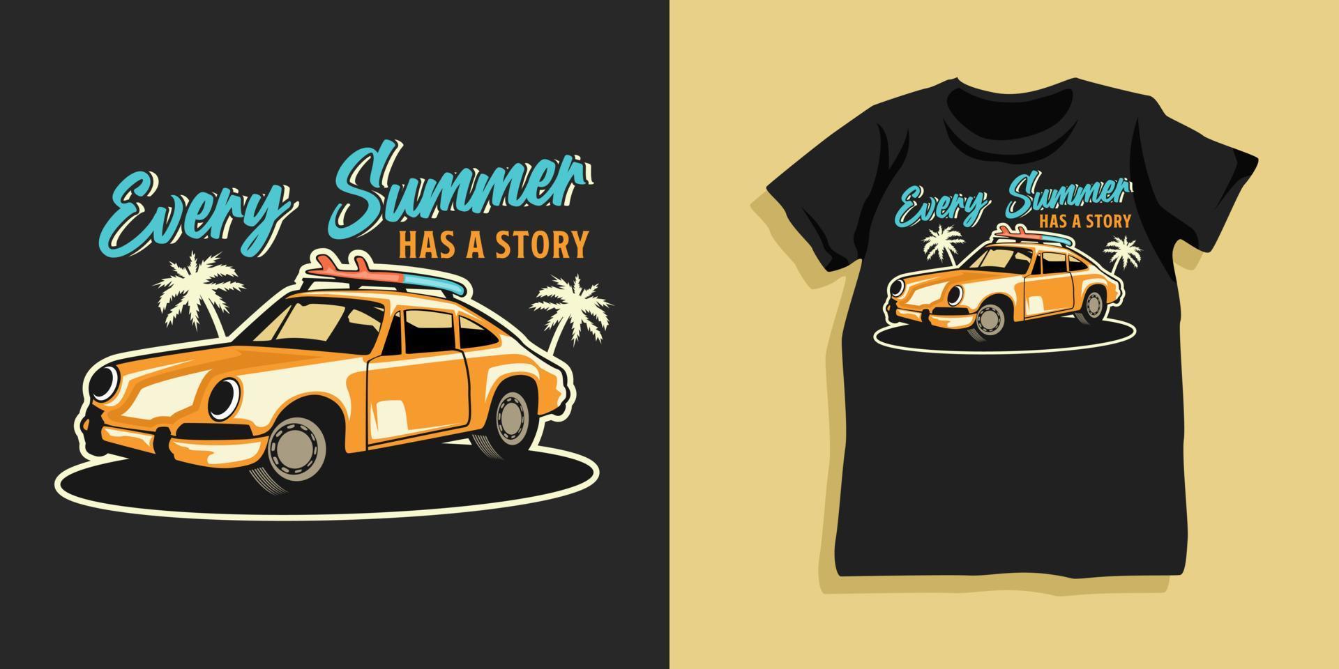 diseño de camiseta de coche de verano de playa vector