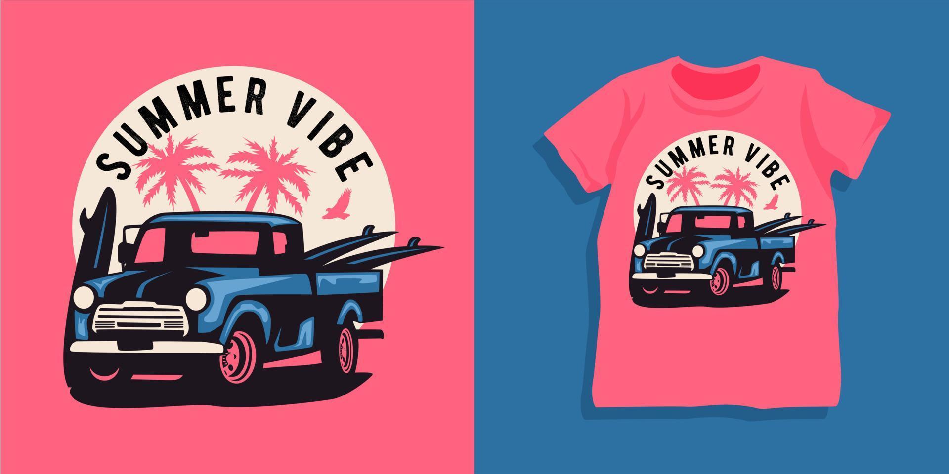 diseño de camiseta de coche de verano de playa vector