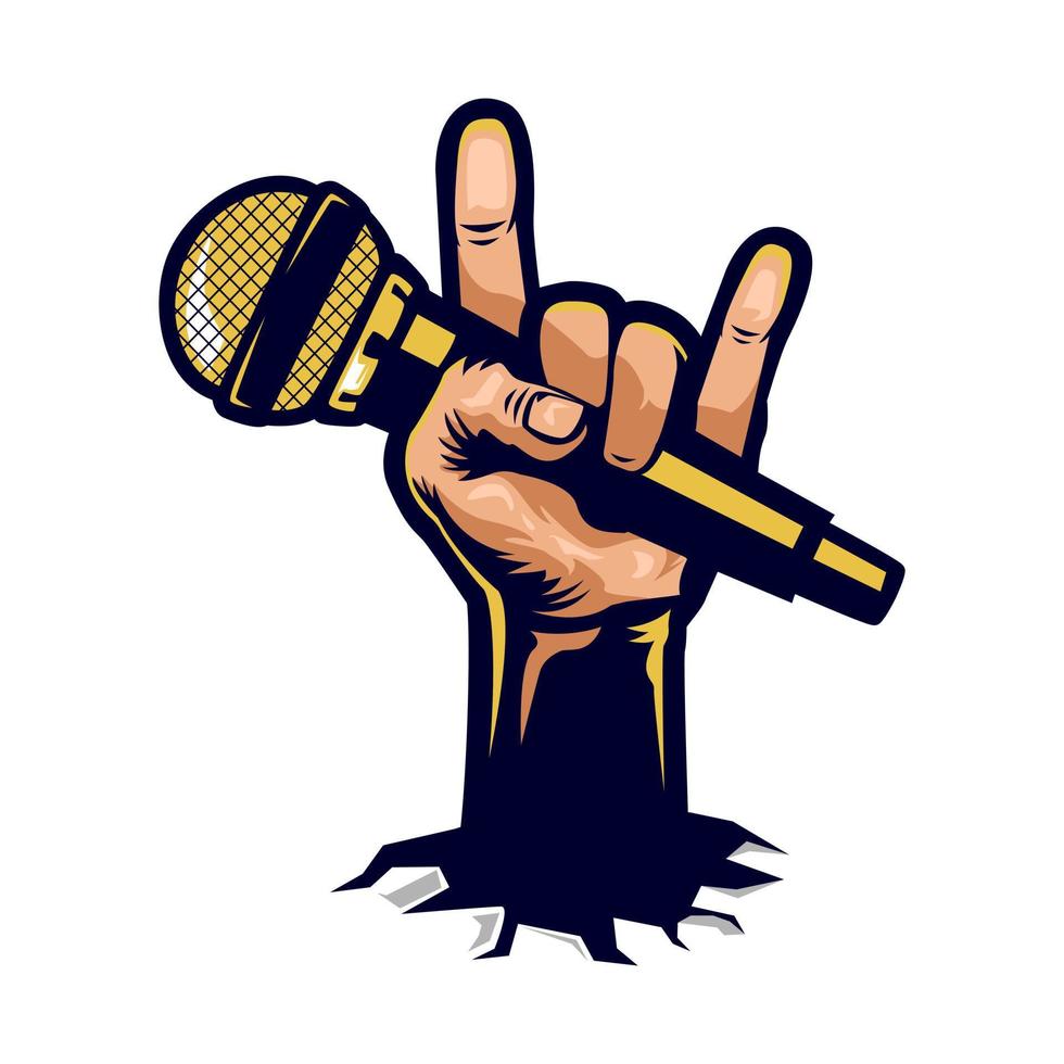 Rock n roll hand holding microphone vector