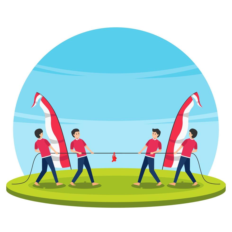 tarik tambang - translate tug of war competition on indonesia independence day vector