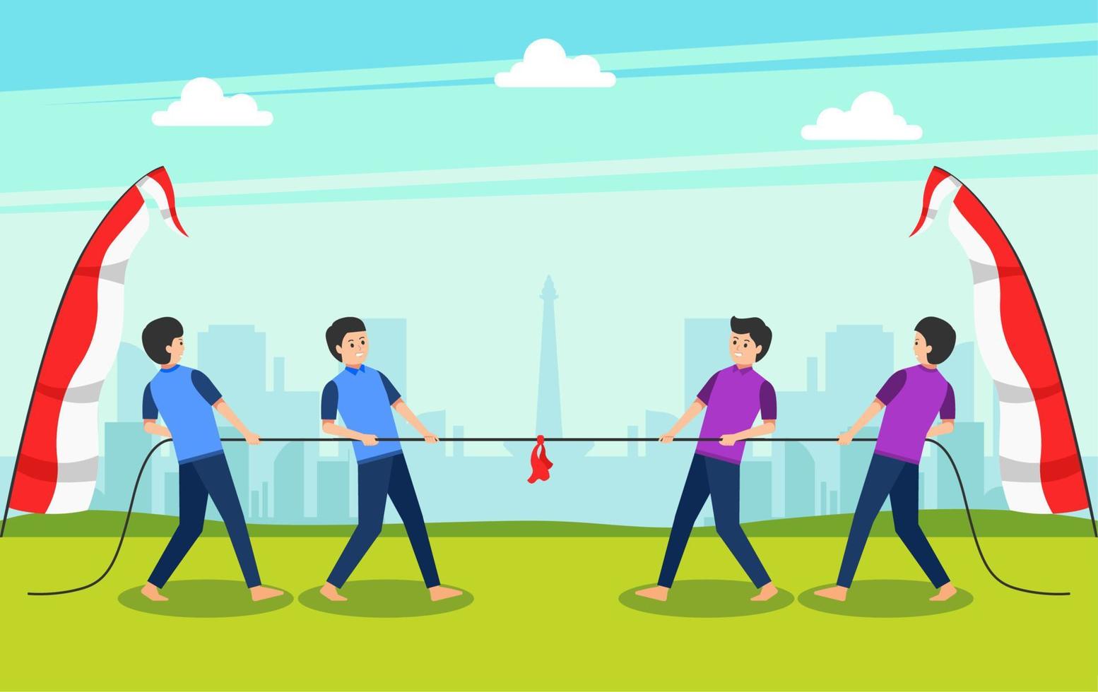 tarik tambang - translate tug of war competition on indonesia independence day vector