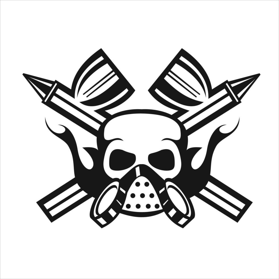 emblema de la empresa con pistolas pulverizadoras y cara de calavera. vector