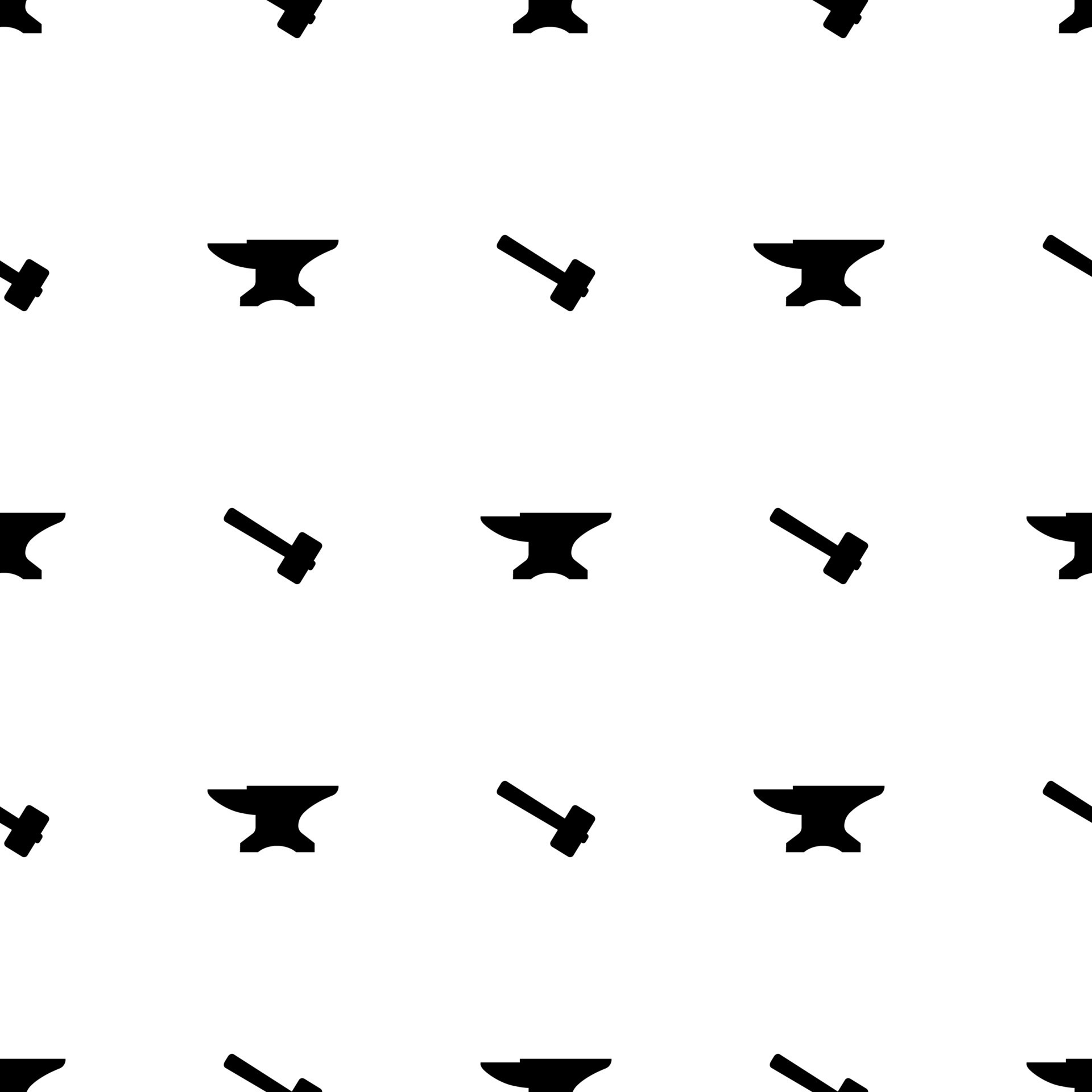 Seamless pattern with silhouette icons of hammer and anvil. Blacksmith, repair. Vector