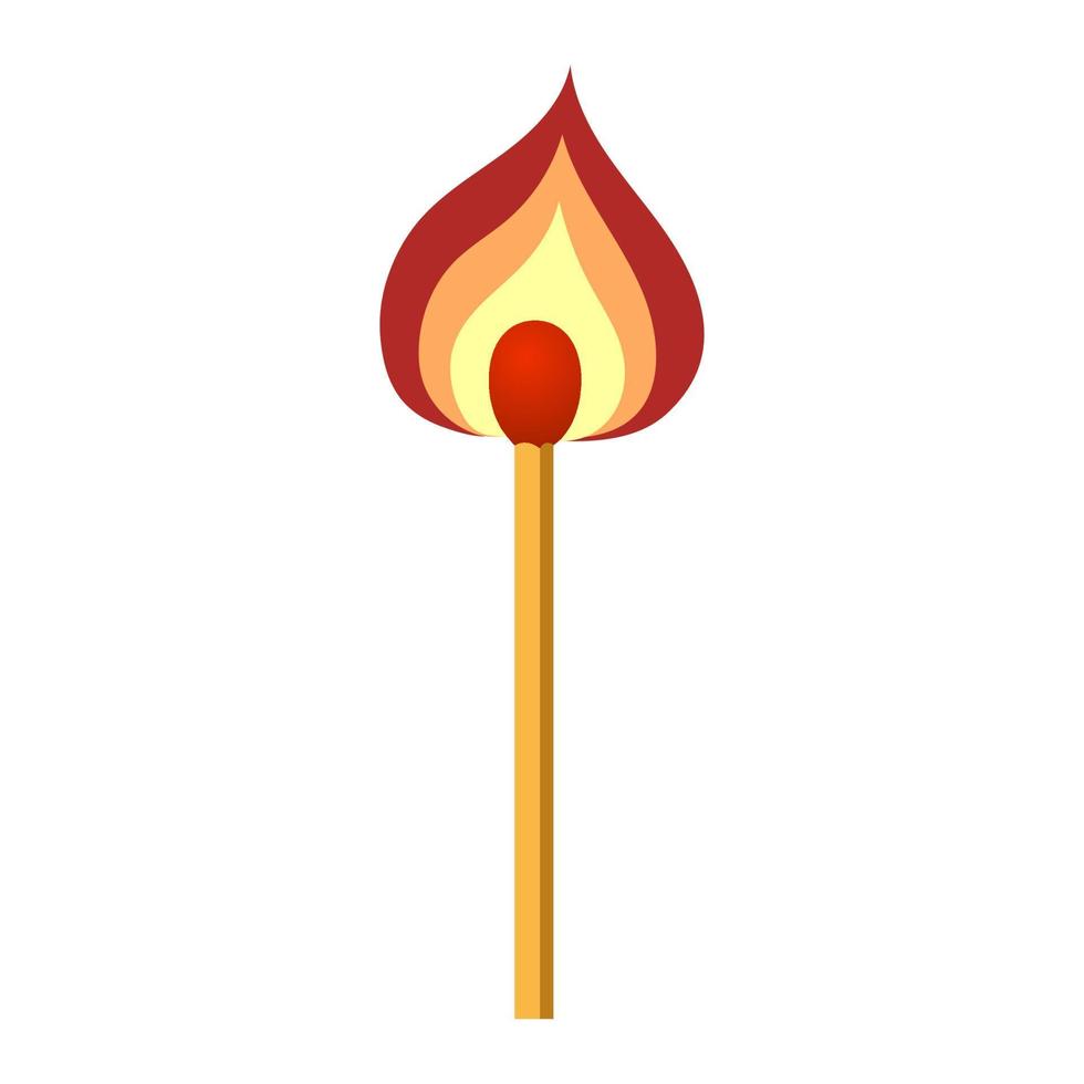 Burning match with flame isolated on white background. Flat vector icon for web, apps.