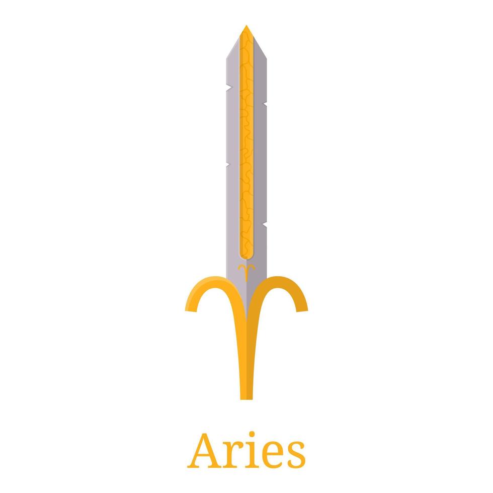 Aries Sword. Zodiac Sign. Flat Cartoon Zodiacal Weapon. One of 12 Zodiac Weapons. Vector Astrological, Horoscope Sign. Vector illustration isolated on white background