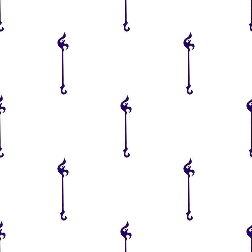 patrón sin costuras con icono de bastón mágico púrpura sobre fondo blanco. varita mágica, cetro, palo, vara. ilustración vectorial vector
