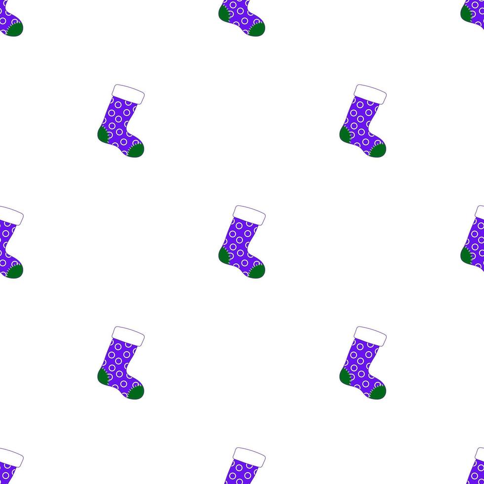 de patrones sin fisuras con calcetines de Navidad sobre fondo blanco. calcetín verde morado. ilustración vectorial vector