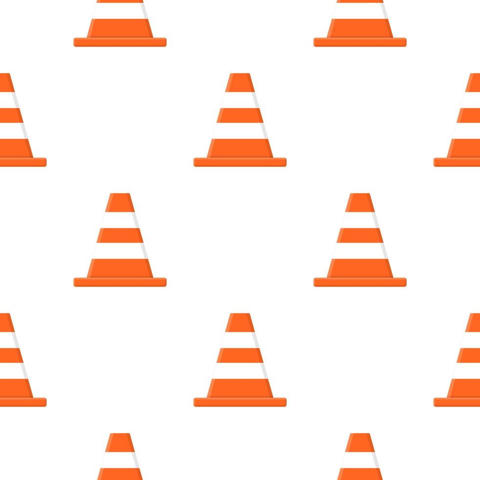 Seamless pattern with traffic cones isolated on white background. Cartoon style. Vector illustration for design, web, wrapping paper, fabric, wallpaper.