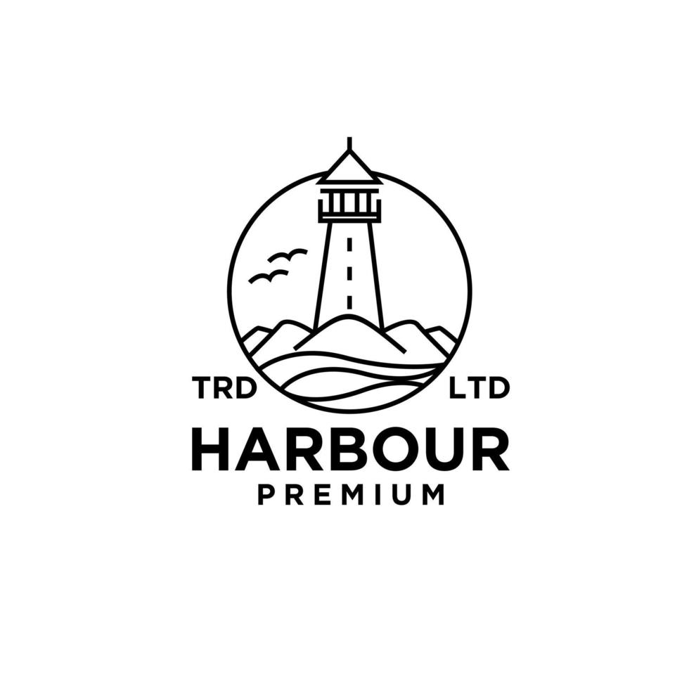 Premium Harbor in a circle with ocean vector black logo design