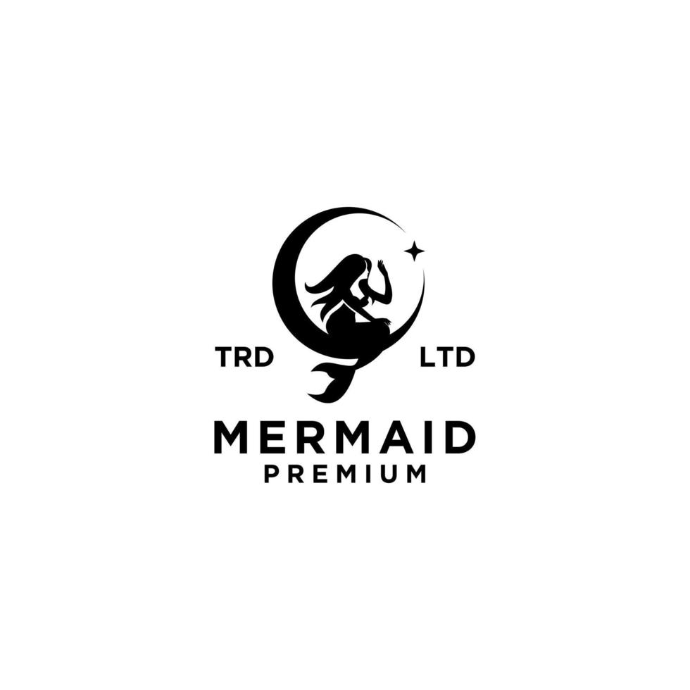 premium Mermaid with moon and star logo design vector