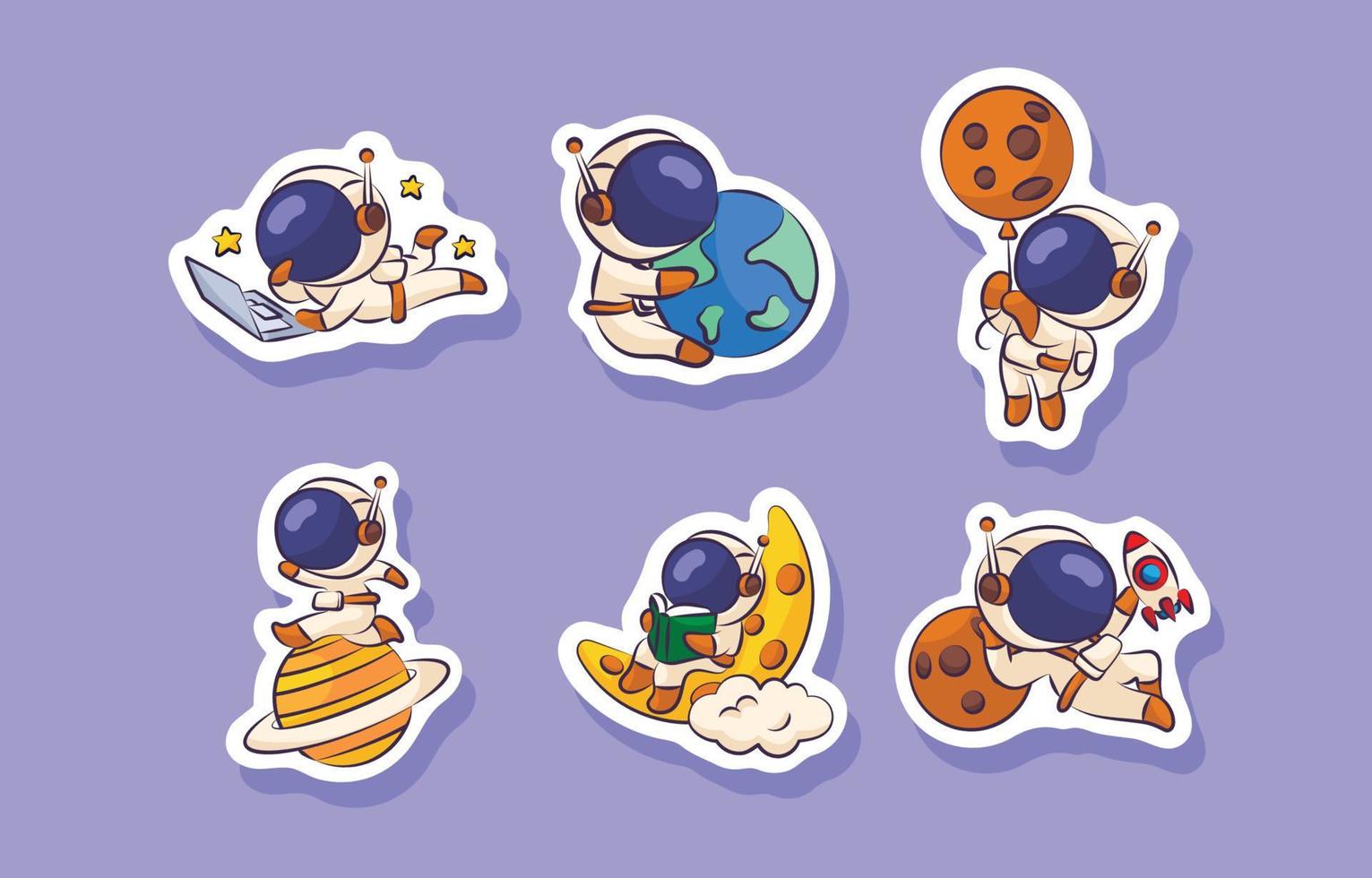 Cartoon Astronaut Sticker Collection vector