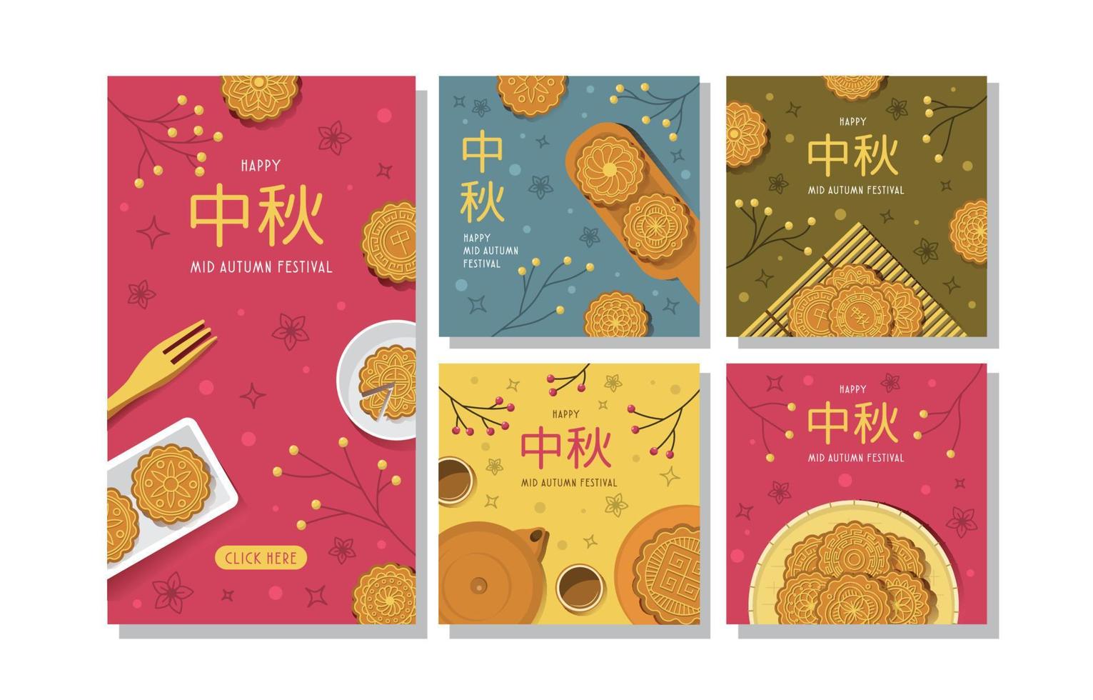 Mid Autumn Moon Cake Social Media Collection vector