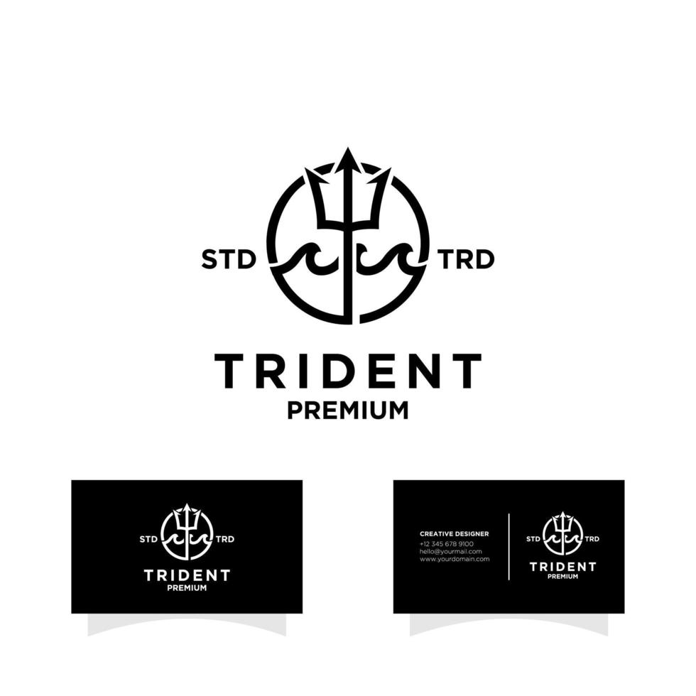 Trident sea vintage logo design vector
