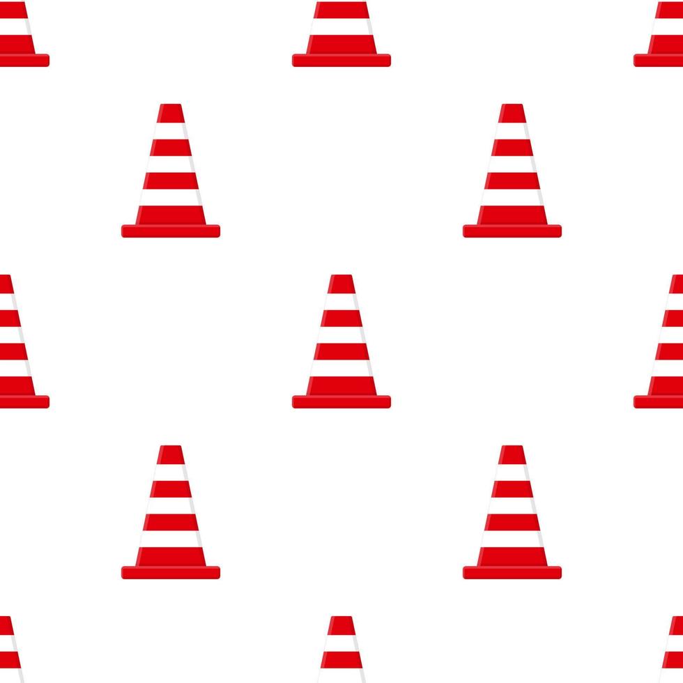 Seamless pattern with traffic cones isolated on white background. Cartoon style. Vector illustration for design, web, wrapping paper, fabric, wallpaper.